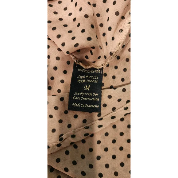 Mine Black & Tan Polka Dot Long Sleeve Sheer Button Down Blouse Top Women's M - Picture 10 of 12